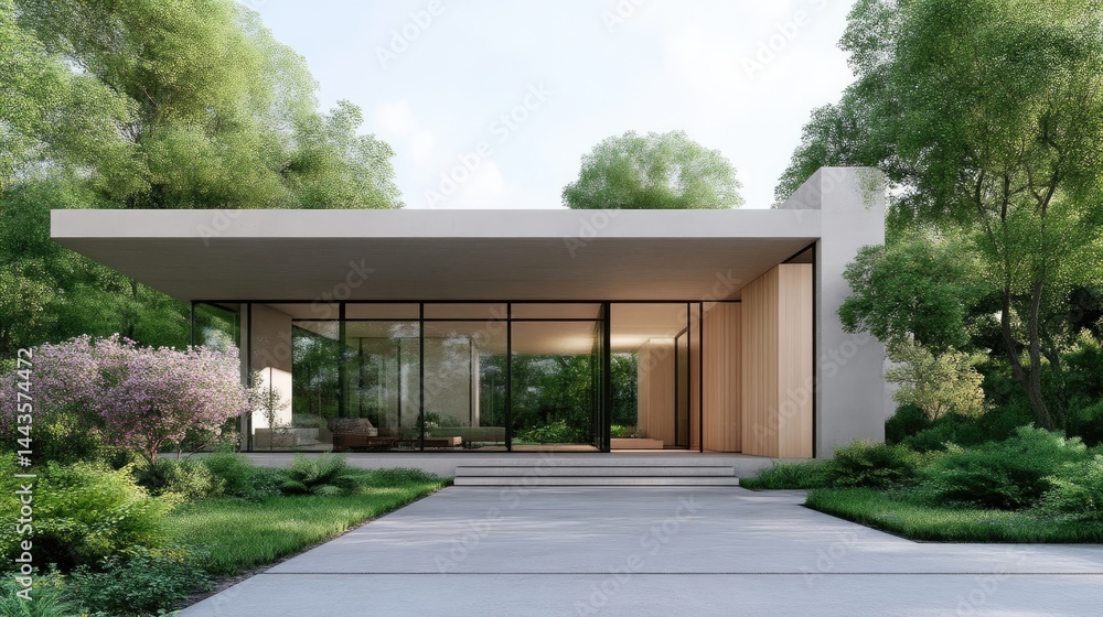 Modern minimalist house nestled in lush greenery Modern minimalist house nestled in lush greenery