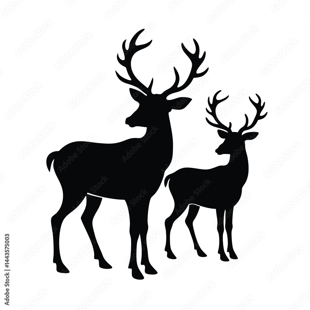 Fototapeta premium black silhouettes of wild deers