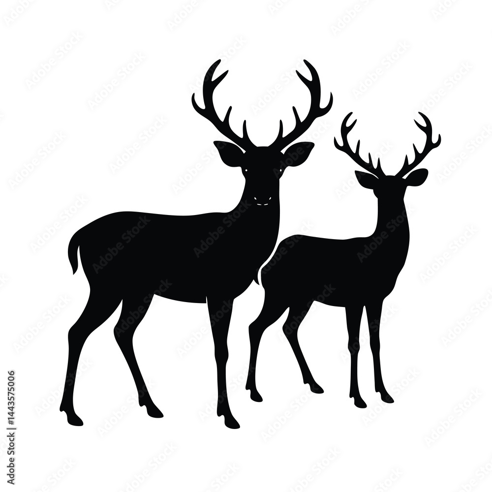Fototapeta premium black silhouettes of wild deers