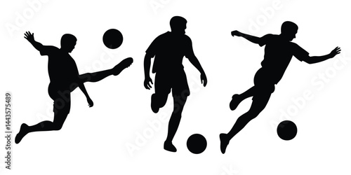 Dynamic Silhouettes of soccer players in motion playing football, players Showcasing Athletic Movements 