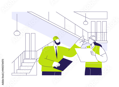 Commercial construction walk-through abstract concept vector illustration.