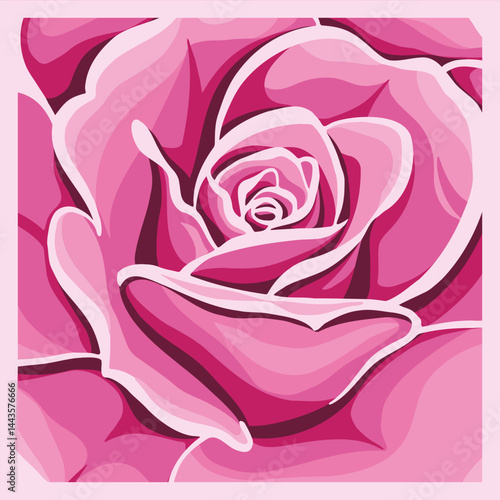 Red Rose Flower Vector Illustration. Pink rose for wedding design. 