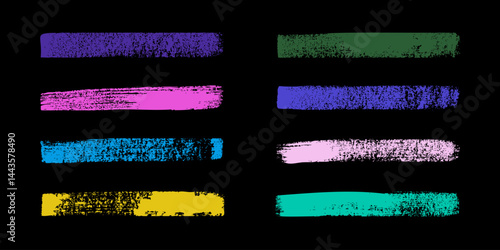 Free Download Set of thick brush strokes with rough grunge texture in multiple vibrant colors on black background, artistic paint smears for creative design, highlight, or abstract decoration - GFXLoad