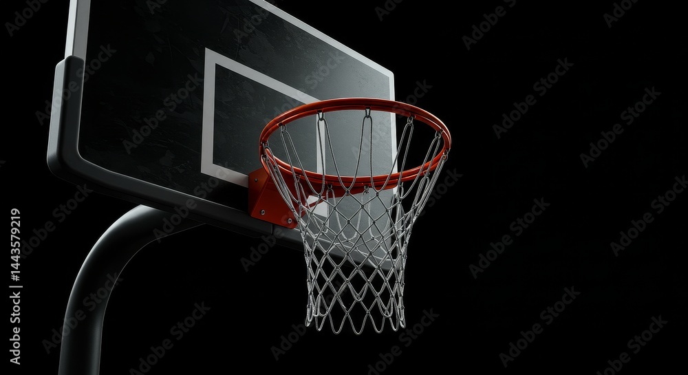 Basketball Hoop Close Up - A detailed close-up of a basketball hoop against a black background. Perfect for sports-related projects Basketball Hoop Close Up - A detailed close-up of a basketball hoop against a black background. Perfect for sports-related projects