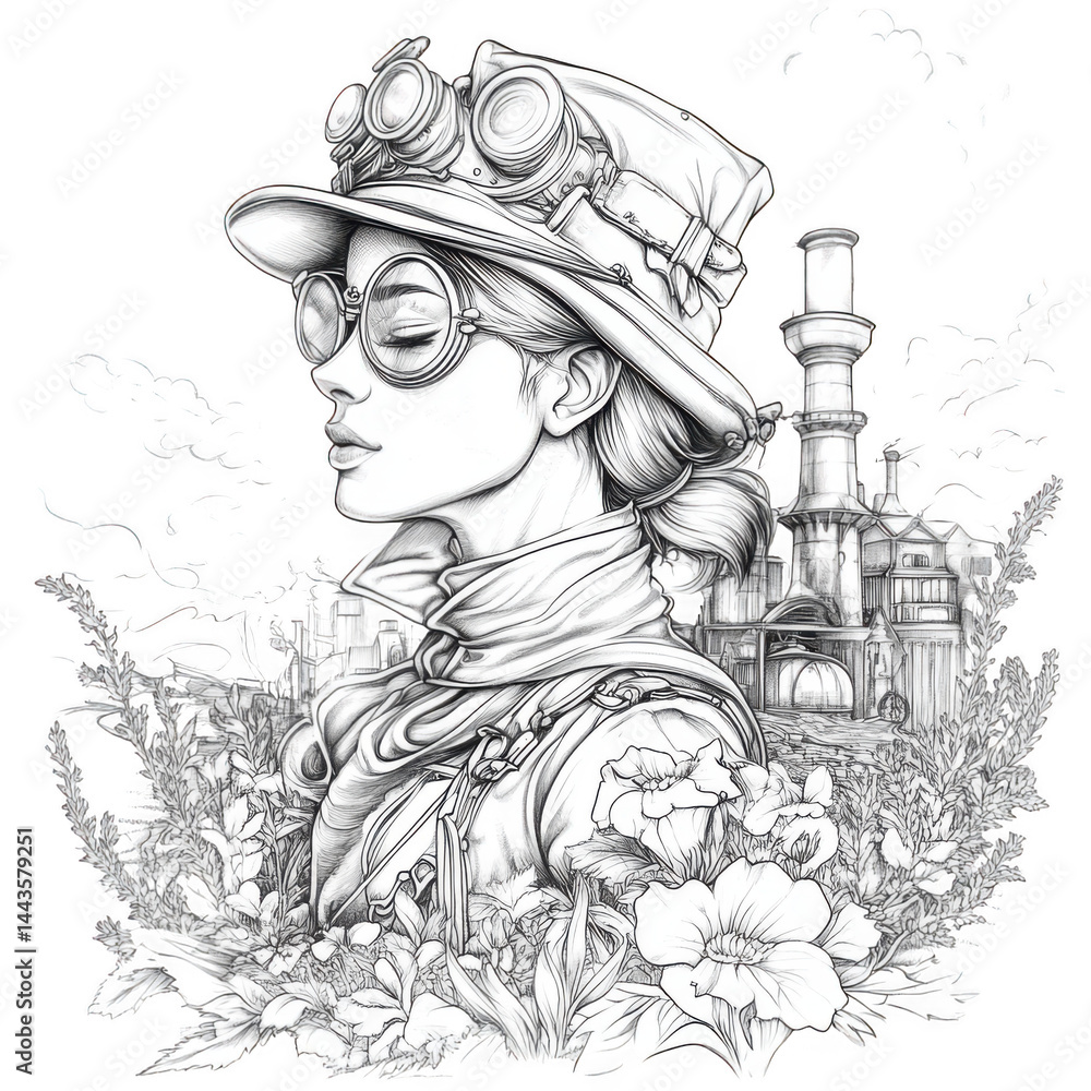 Fototapeta premium Steampunk girl illustration on transparent background