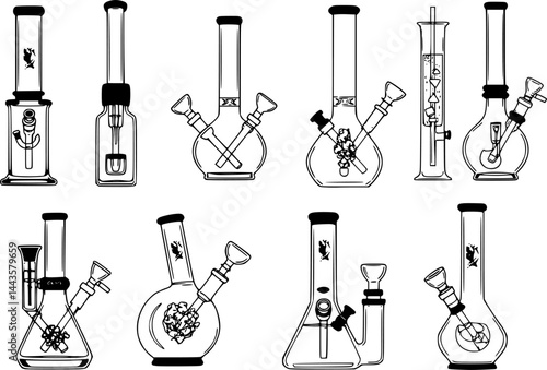 vector set of Bong for smoking. Isolated vector illustration on white background.
