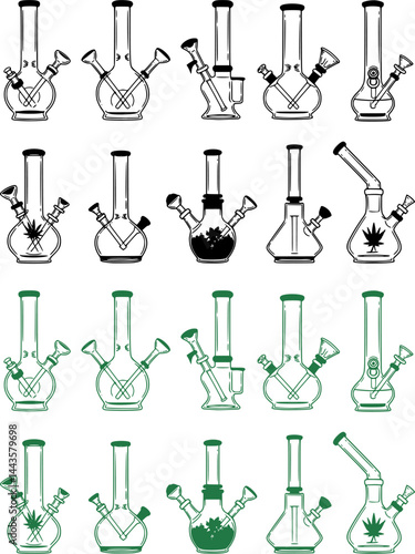vector set of Bong for smoking. Isolated vector illustration on white background.
