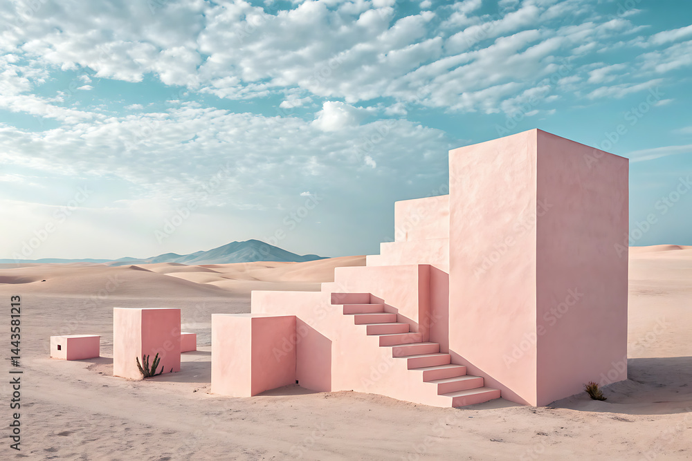 Pale Pink Desert Plateau with Geometric Stone Structures Pale Pink Desert Plateau with Geometric Stone Structures