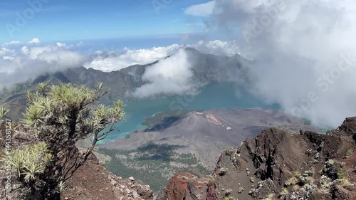 scenery of high mountain with lake and high peak