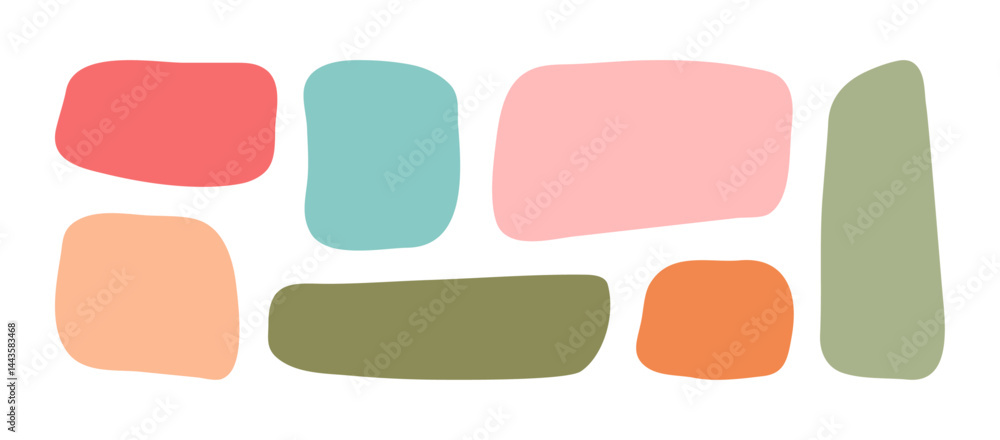 Organic shape rectangle, abstract frame, child text box, fun square form, irregular bubble, round blob doodle isolated on white bg. Geometric banner hand drawn pastel color. Kid vector illustration Organic shape rectangle, abstract frame, child text box, fun square form, irregular bubble, round blob doodle isolated on white bg. Geometric banner hand drawn pastel color. Kid vector illustration