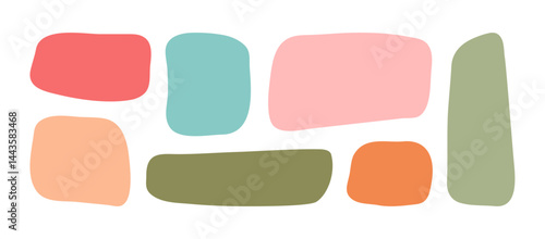 Organic shape rectangle, abstract frame, child text box, fun square form, irregular bubble, round blob doodle isolated on white bg. Geometric banner hand drawn pastel color. Kid vector illustration