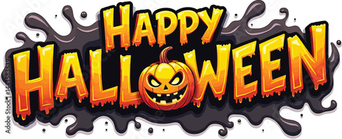 Energetic Vector Halloween Typography Design Featuring 'Happy Halloween' in a Festive Setting