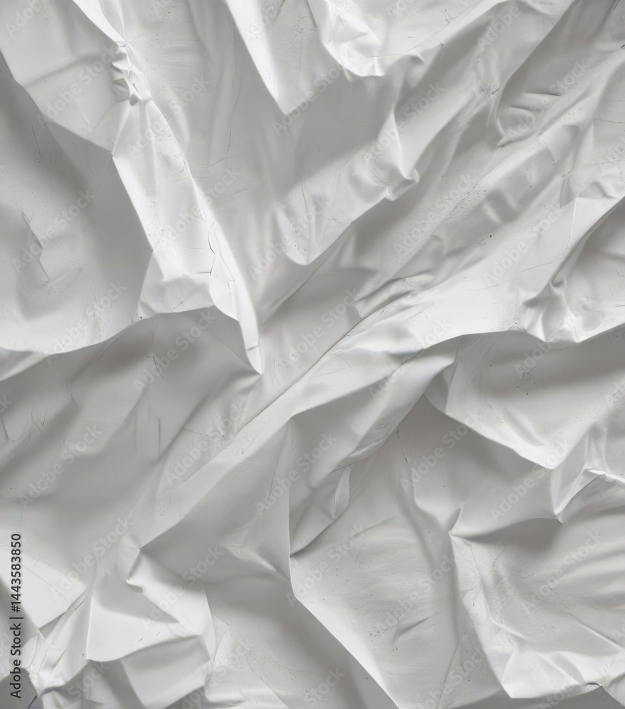 Fototapeta premium Deep creases and wrinkles texture a crumpled white poster , detail, damaged