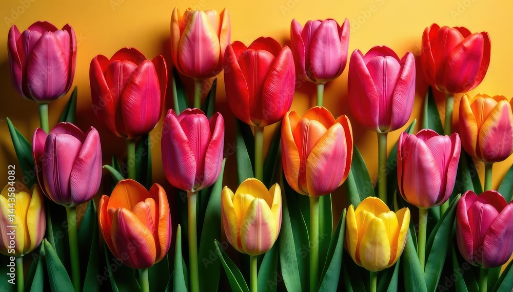 Fototapeta premium Bold, stylized tulips arranged in a square lattice structure , stylish, tulip, abstract