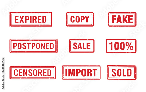 Red stamp grunge words sold, fake, expired, censored, import, set of rubber stamps