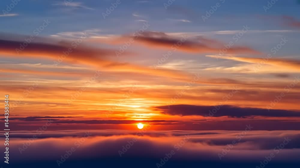 Serene Sunset Over Clouds with Vibrant Colors in Sky Serene Sunset Over Clouds with Vibrant Colors in Sky