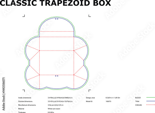 Classic Trapezoid Box Blueprint With Dimensions For Packaging And Product Design