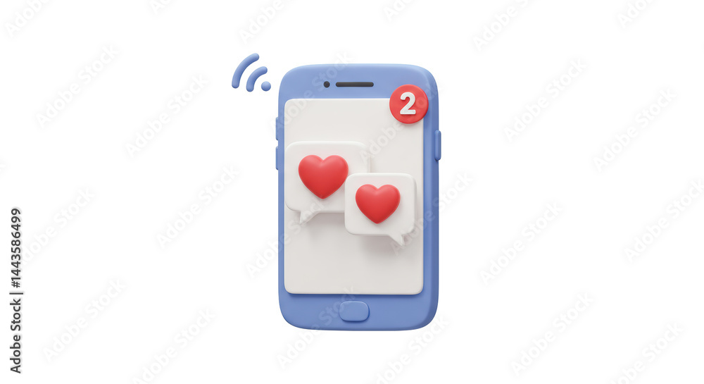 Isolated Phone with Heart Notifications Social Media Isolated Phone with Heart Notifications Social Media