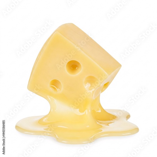 A piece of melting cheese, isolated on a white