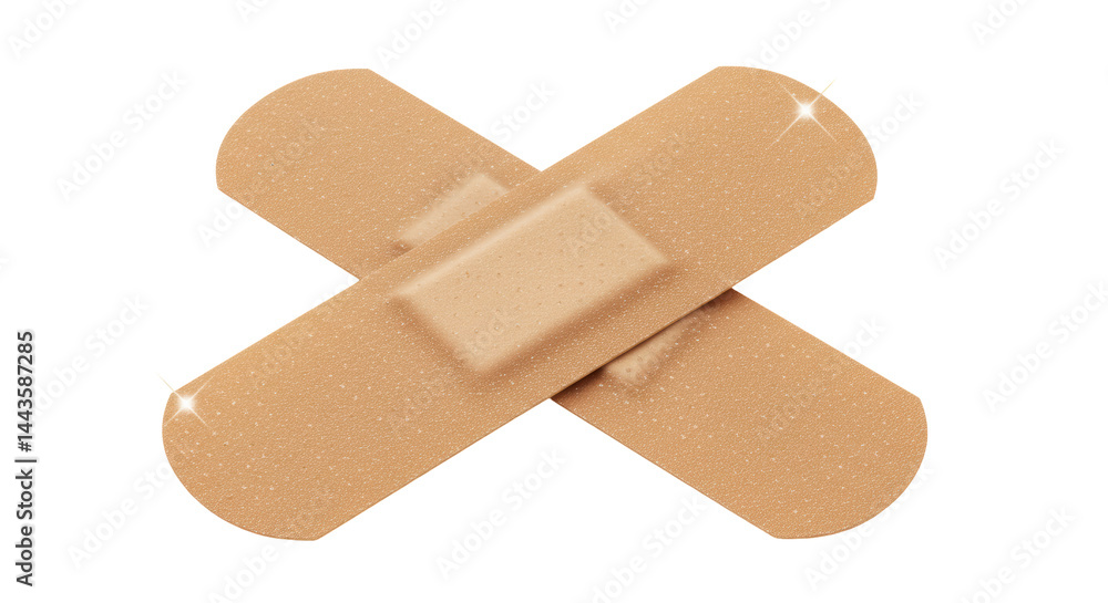 Isolated Crossed Tan Bandages with Sparkles Isolated Crossed Tan Bandages with Sparkles