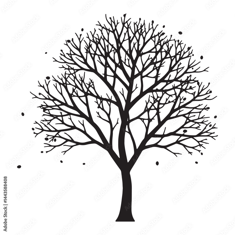 Obraz premium Round tree with sparse falling leaves silhouette vector illustration