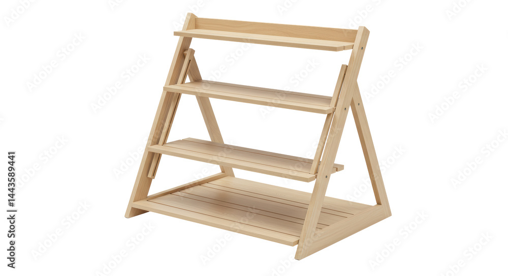 Isolated Wooden Display Shelf with Tiered Levels Isolated Wooden Display Shelf with Tiered Levels