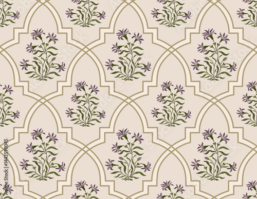 Hand drawn colourful geometric flowers, seamless patterns with floral for fabric, textiles, clothing, wrapping paper, backdrop, banner, illustration, abstract backgrounds.

