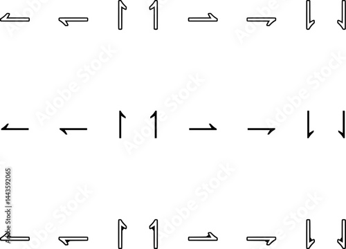 Dimension arrows used in technical drawings to show length, width, and height with drafting-style directional indicators
