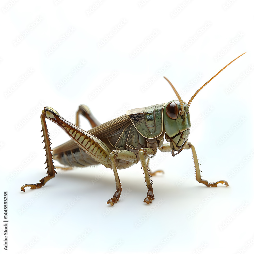 Fototapeta premium Big green grasshopper on white background.
