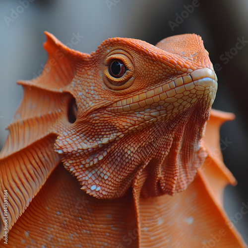 Frill-necked lizard, also known as the frilled lizard, Chlamydosaurus kingii, in front of white backgroun
