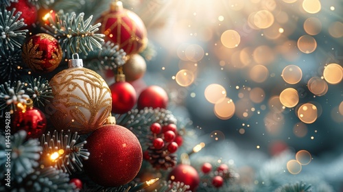 Obraz na płótnie Adorn your home with festive Christmas tree decorations featuring bright, sparkling ornaments w salonie