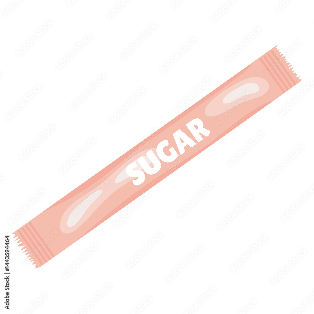 Pink paper stick with sugar in flat design. Sweet white powder in pack. Vector illustration isolated. Pink paper stick with sugar in flat design. Sweet white powder in pack. Vector illustration isolated.