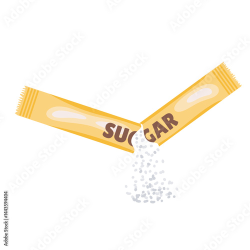 White sugar paper stick in flat design. Sweet product powder in pack. Vector illustration isolated.