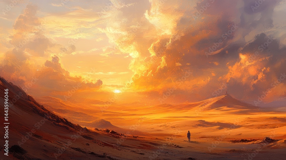 Naklejka premium Sunset Desert Wanderer