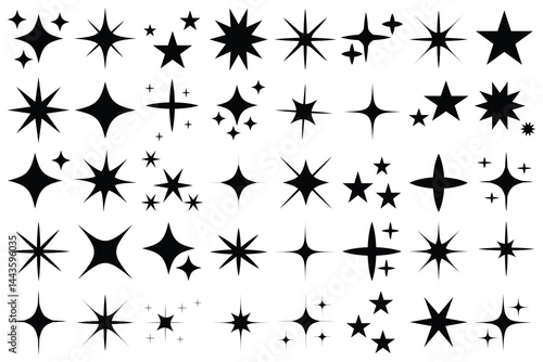 Set of star characters. Collection of pictures of twinkling stars. Star sparkles, shine. Christmas vector symbols isolated. Vector illustration set. Star vector icons set.