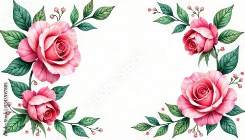Intricate watercolor roses & leaves, pastel hues, design, fabric, beauty