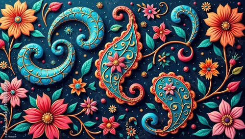 Intricate paisley pattern, swirling vines and floral motifs , elegant, wrapping, illustration