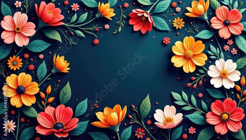 Intricate, flowing floral pattern; continuous, no breaks , nature, vibrant