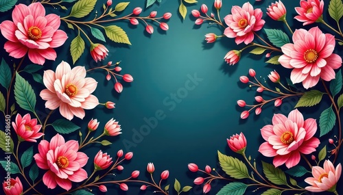 Intricate, flowing floral pattern; blossoms seamlessly blend , orange, soft, close-up