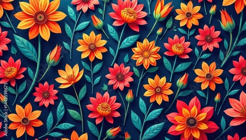 Intricate, flowing blooms, continuous pattern, red, black, textile