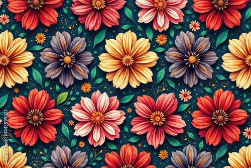 Intricate floral design, repeating seamlessly , white, art