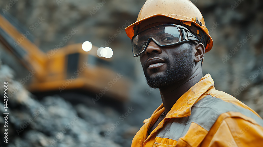 Fototapeta premium Miner in Protective Gear at Work Site