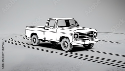 Cartoon Pickup Truck Line Art for Kids’ Coloring Book