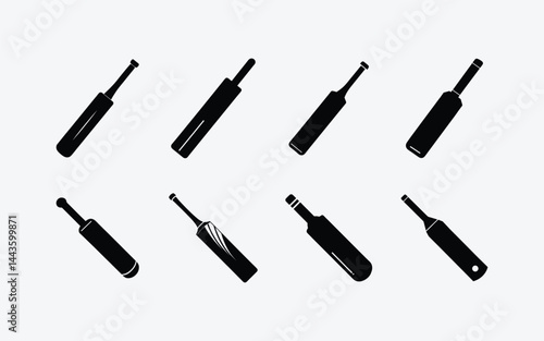 Vector Cricket Bats Icons Set Silhouette
