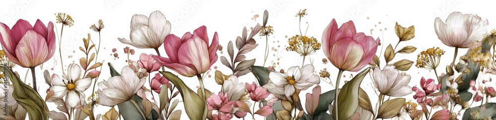 Fototapeta premium A cartoon pink magic girl is depicted in a watercolor illustration of fairy and flowers, ideal for a baby shower poster or a Happy Birthday kid card, isolated for young girls