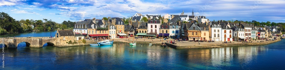 France travel, Brittany most beautiful french places and traditional fishing villages. Picturesque old port Saint-Goustan in Auray town