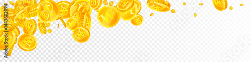 Korean won coins falling. Scattered gold WON