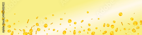 Indian rupee coins falling. Scattered gold INR