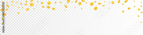 American dollar coins falling. Scattered gold USD