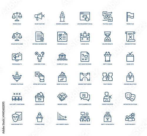 voter apathy distrust system collection icons, politician caution spinning voting blank money vote politics